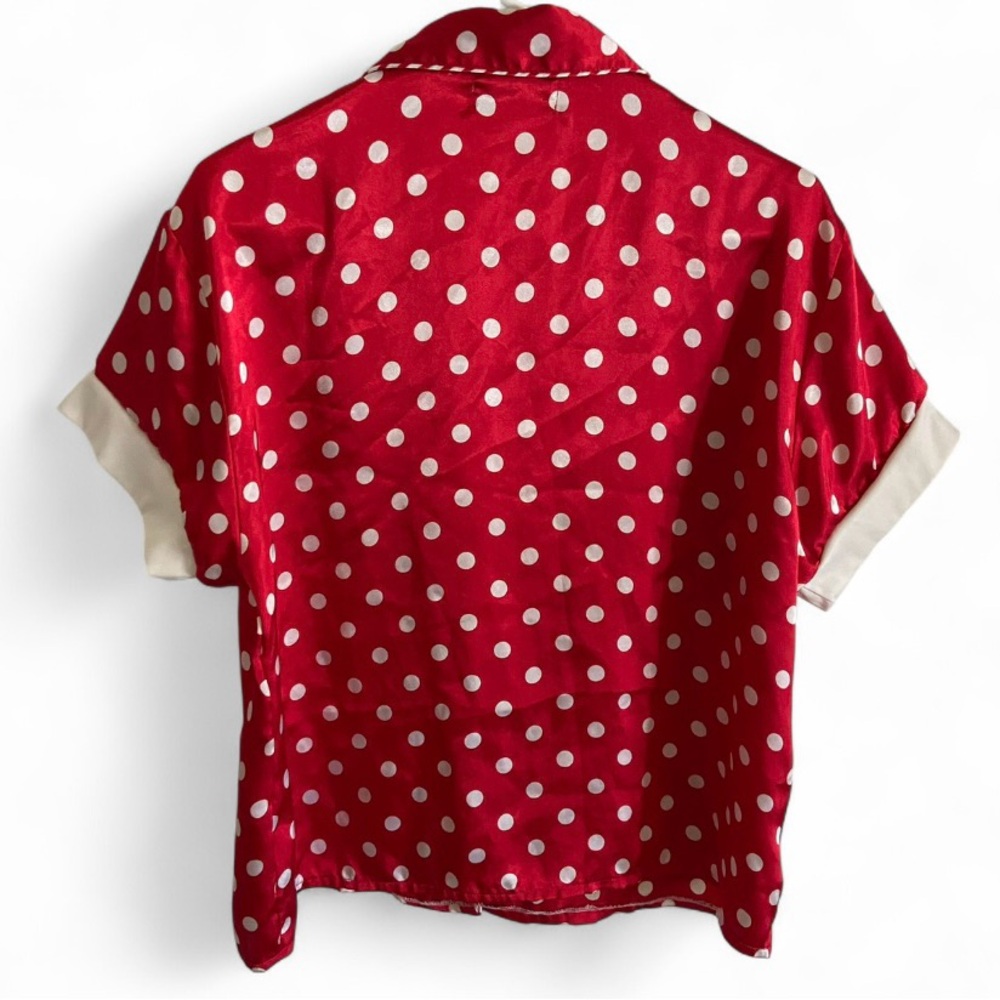 Lord & Taylor Red Polka Dot Satin Button Up Pajama Top Womens Size L - Picture 4 of 4